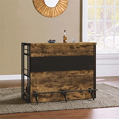 BOWERY HILL Industrial Style Home Bar Counter Unit With Stemware Rack In Antique Nutmeg - Image 6