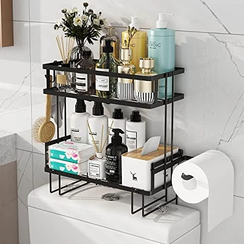Godboat Over The Toilet Storage, 2-Tier Bathroom Organizer Shelves, Multifunctional Toilet Rack,No Drilling Space Saver With Wall Mounting Design (Black) - Image 5