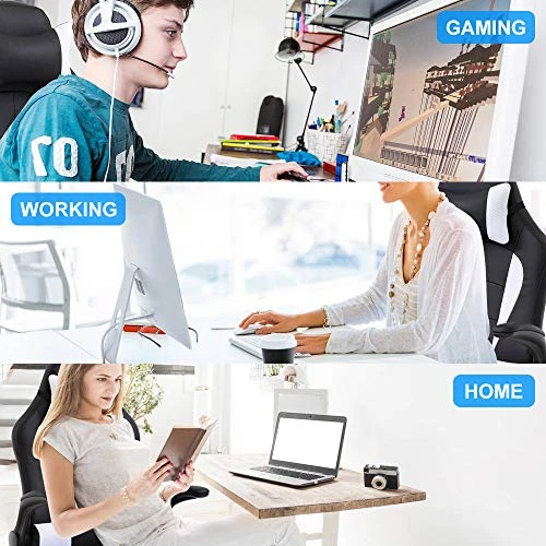 Gaming Chair Office Chair Desk Chair Massage Ergonomic High Back Computer Chair With Lumbar Support Flip-up Arms Headrest PU Leather Height Adjustable Swivel Executive Chair For Women Men Adult - Image 4