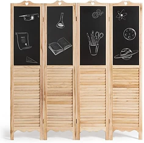 Happygrill 4-Panels Wooden Room Divider With Display Shelf, Folding Privacy Room Dividers Screen For Home Office, 5.6 Ft Tall - Image 4