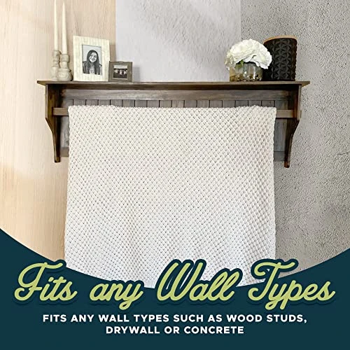 RELODECOR Hanging Quilt Rack With Shelf, Solid Pine Wall Mounted Quilt Shelf With Quilt Rod, Rustic Farmhouse Decorative Wooden Quilt Display Wall Rack For Hanging Quilts And Blankets For Bedroom - Image 2