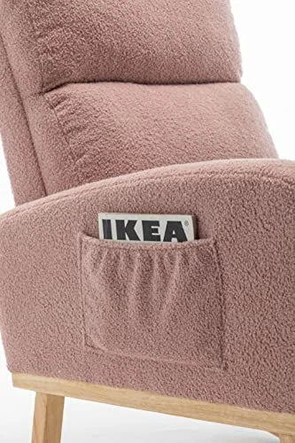 RPSSAT Indoor Rocking Chair Nursery,Comfy Glider Chair ,Teddy Velvet Reading Chair,Modern Lounge Chair,Supportive Nursing Chair (Pink) - Image 3