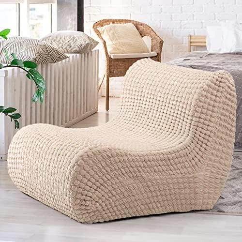 ALIMORDEN Accent Bean Bag Couch For Adult, Soft Plush Lounge Chair Lazy Leisure Sofa For Living Room, Bedroom, Salon, Office, Champagne - Image 9