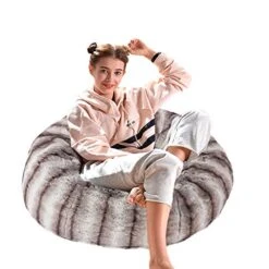 Dporticus Bean Bag Chair, Memory Foam Filling Sofa With Furry Fur Plush Cover, For Adults And Kids 3 Ft, Crepe Print