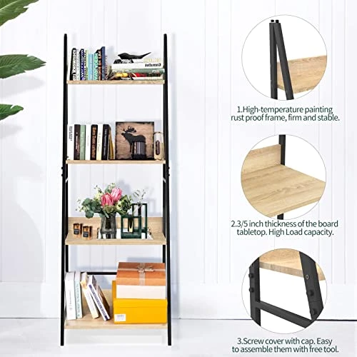 SpringSun 4-Tier Ladder Shelf, Wood Plant Flower Stand Storage Rack Shelf Steel Frame For Office And Home - Image 2