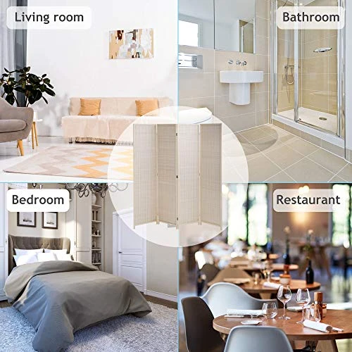 Room Divider Privacy Screen Folding 4 Panel 72 Inches High Portable Room Seperating Divider, Handwork Bamboo Mesh Woven Design Room Divider Wall, Room Partitions And Dividers Freestanding, Natural - Image 6