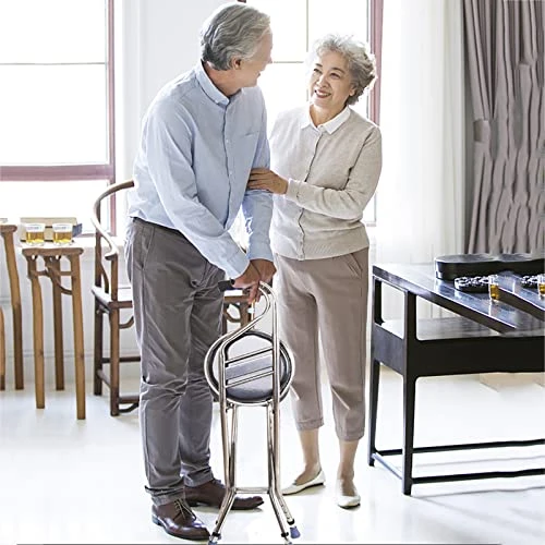 U&Q Folding Walking Cane With Seat,Portable Walking Stick For Senior,Adjustable Height Hiking Cane Chair Stool For Elderly Travel Camping Walking Unisex, Red, 25x28x79cm(10x11x31inch) - Image 2