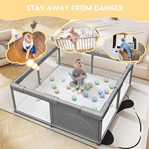 Baby Playard, Playpen For Babies And Toddlers With Gate, 50x50" Small Baby Fence, Sturdy Safety Playpen, Indoor & Outdoor Kids Activity Center (Dark Gray) - Image 4