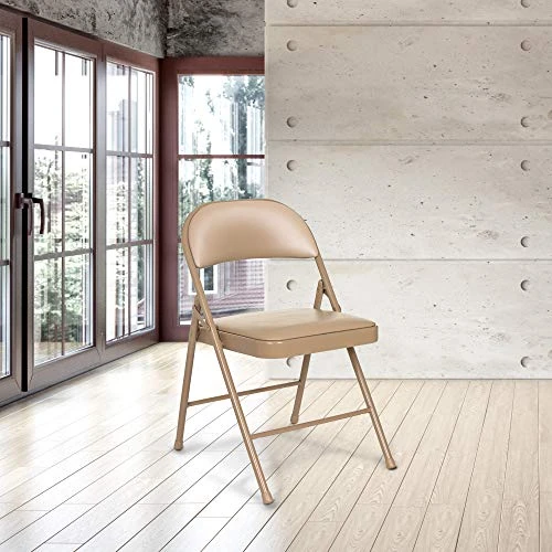 OEF Furnishings (4 Pack) Vinyl Padded Steel Folding Chairs, Beige - Image 5