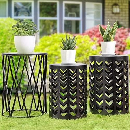 Y&M Set Of 3 Nesting Metal Round Coffee Table, Side Table End Table For Indoor Outdoor Multifunctional Use,Heavy Duty Metal Plant Stand Decorative Garden Stool- Black(Ship From US) - Image 5