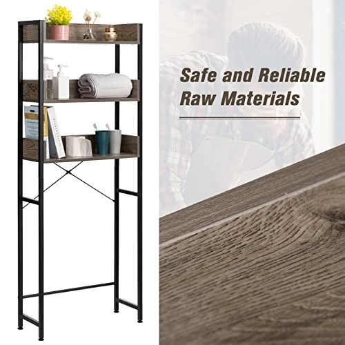 ALIMORDEN Over-The-Toilet Storage Rack, 3-Tier Bathroom Storage Organizer, Freestanding Space Saver With 2 Hooks For Paper Holder - Image 3