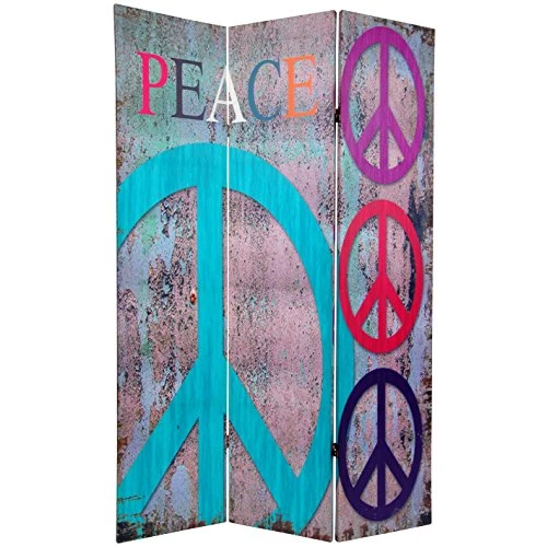Oriental Furniture 6 Ft. Tall Double Sided Multi-Color Peace & Love Room Divider - Image 3