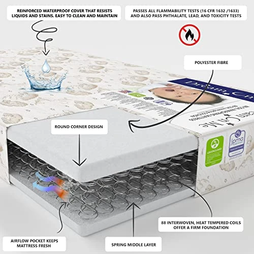 Dream On Me Twilight 5β 88 Coil Inner Spring Crib And Toddler Mattress, Greenguard Gold Certified, 10 Year Limited Warranty, Waterproof Vinyl Cover, Made In The U.S.A, Support And Comfort - Image 3