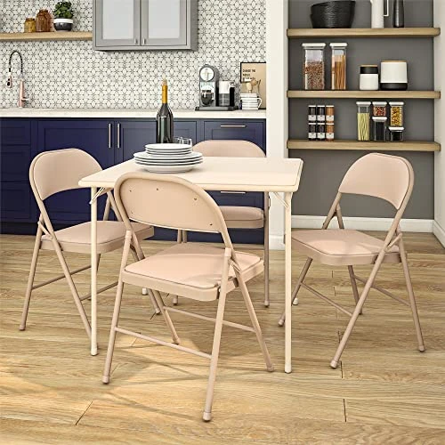 Cosco Vinyl Folding Chair, 4 Pack, Antique Linen - Image 2
