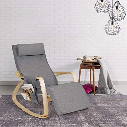 Relax Adjustable Lounge Rocking Chair With Pillow & Pocket Comfortable Armrest Backrest Adjustable Footrest - Image 3