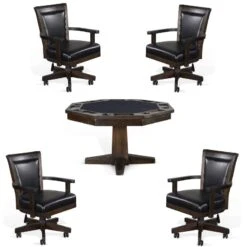 Home Square Game And Dining Table Set With Gaming Table And 4 Chairs In Tobacco