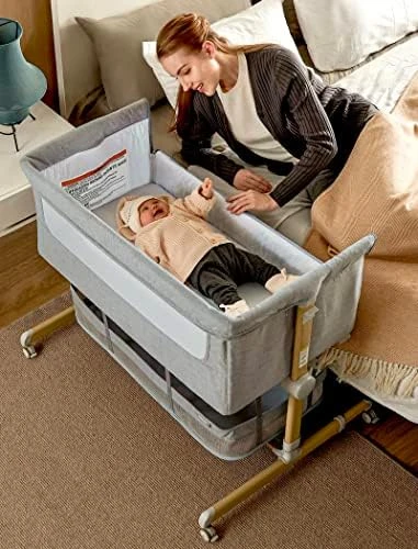 Baby Bassinet Bedside Sleeper, Besrey Bedside Bassinet For Newborn Infant With Comfy Mattress, 9 Height Positions, Adjustable Bedside Crib With 360° Swivel Wheels, Bassinet Sleeper With Storage Basket - Image 5