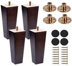 KOCENT 4Pcs Sofa Legs | 6 Inch Vintage Couch Hardware Accessaries | Great Wooden Furniture Replacement Legs For Armchair Recliner Coffee Table | Dresser | Bed,Brown (Square 6 In)