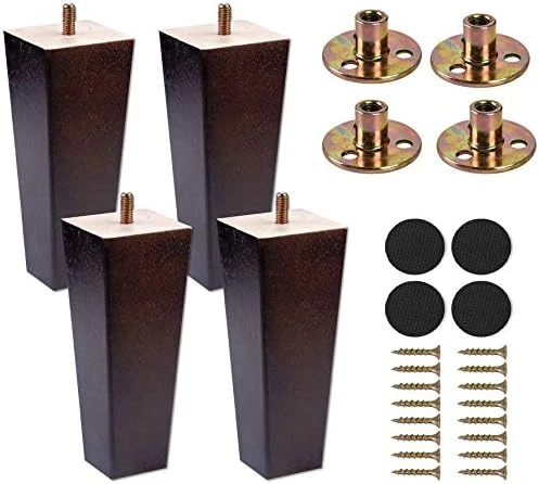 KOCENT 4Pcs Sofa Legs | 6 Inch Vintage Couch Hardware Accessaries | Great Wooden Furniture Replacement Legs For Armchair Recliner Coffee Table | Dresser | Bed,Brown (Square 6 In) - Image 5