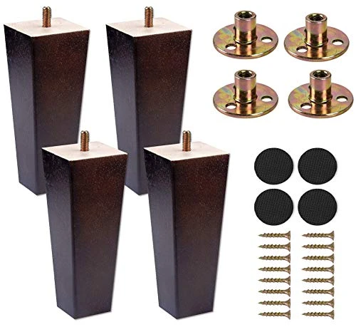 KOCENT 4Pcs Sofa Legs | 6 Inch Vintage Couch Hardware Accessaries | Great Wooden Furniture Replacement Legs For Armchair Recliner Coffee Table | Dresser | Bed,Brown (Square 6 In)