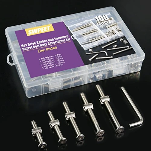 Swpeet 100Pcs Crib Hardware Screws, Nicked Plated M6 × 40/50/60/70/80mm Hex Socket Head Cap Crib Baby Bed Bolt And Barrel Nuts With 1 X Allen Wrench Perfect For Furniture, Cots, Crib Screws - Image 5