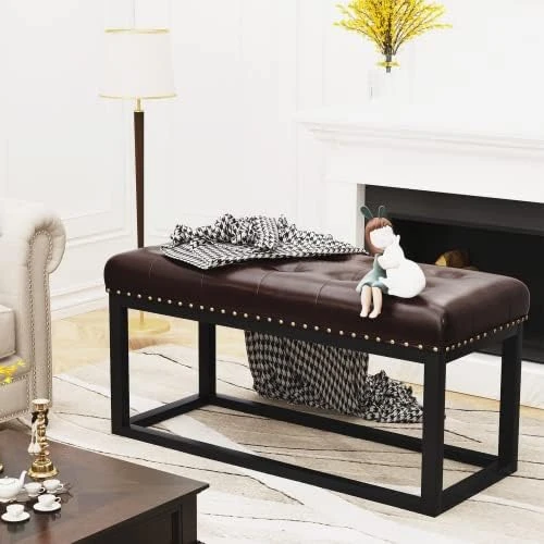 AWQM Tufted Ottoman Bench,Velvet Upholstered Seat,Footrest Chair,Rectangle Vanity Stool With Golden Metal Frame,Perfect For Dressing Room,Living Room,Entryway Or Bedroom,Beige… - Image 11