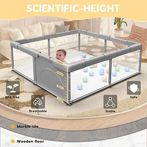 Baby Playard, Playpen For Babies And Toddlers With Gate, 50x50" Small Baby Fence, Sturdy Safety Playpen, Indoor & Outdoor Kids Activity Center (Dark Gray) - Image 5