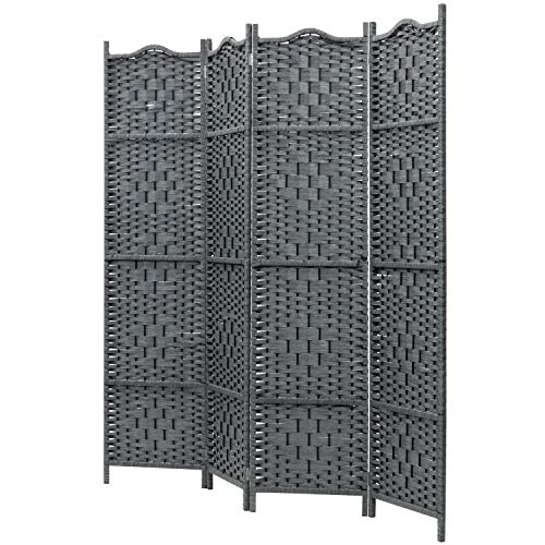 MyGift 4-Panel Freestanding Grey Bamboo Woven Folding Room Divider - Image 4
