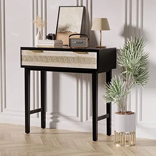 Aoikax Farmhouse Console Table, Vanity Table, French Country Console Table With Drawer, Hand-Carved Finished (Natural And Black)… - Image 6