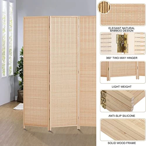 Room Divider Privacy Screen 16" Room Dividers And Folding Privacy Screens 6 Panel Room Divider Wall 5.6FT Tall Bamboo Room Divider Partitions/Separator - Image 4