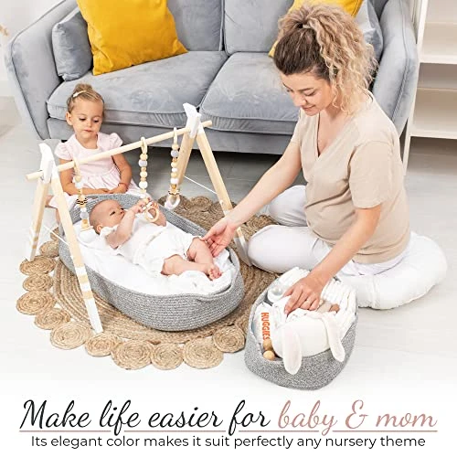 Premium Baby Changing Basket Set - With Pad, Moses Basket For Babies With Memory Foam Mattress - CPSC Approved, 100% Cotton Boho Nursery Decor, Changing Table Topper For Dresser With Covers - Image 5