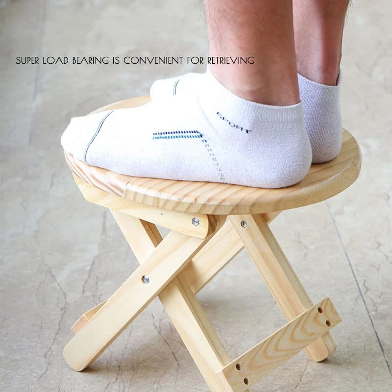 KTOL Solid Wood Folding Step Stool,Wooden Plant Stand Vanity Stool Portable Round Footrest For Kitchen Bedroom Living Room Bathroom-A (3r5b1-001) - Image 2