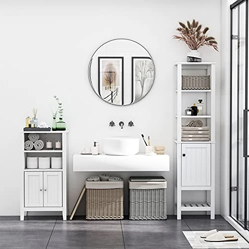 HOMCOM Freestanding Wood Bathroom Storage Tall Cabinet Organizer Tower With Shelves & Compact Design, White - Image 4