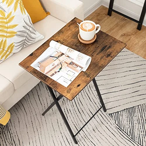 HOOBRO Folding TV Tray Tables, Set Of 2 Side Table For Small Space, Industrial Snack Tables For Eating At Couch, Stable Metal Frame, Easy Assembly, Space Saving, Rustic Brown And Black BF25BZ01 - Image 3