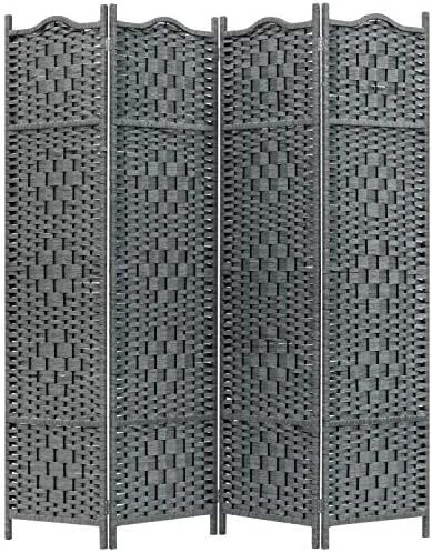 MyGift 4-Panel Freestanding Grey Bamboo Woven Folding Room Divider - Image 5
