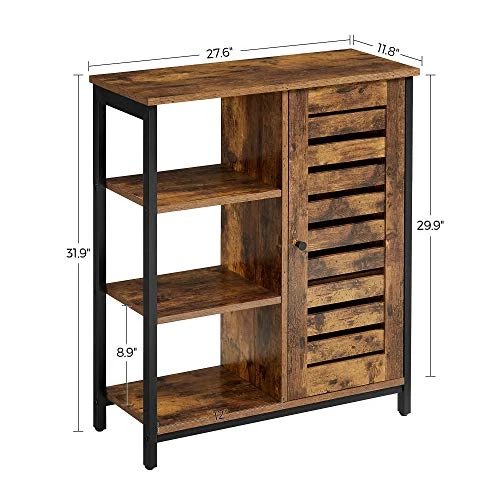 VASAGLE LOWELL Storage Cabinet, Cupboard, Multipurpose Cabinet, 3 Open Shelves And Closed Compartments, For Kitchen, Living Room, Bedroom, Industrial, Rustic Brown And Black ULSC74BX - Image 3