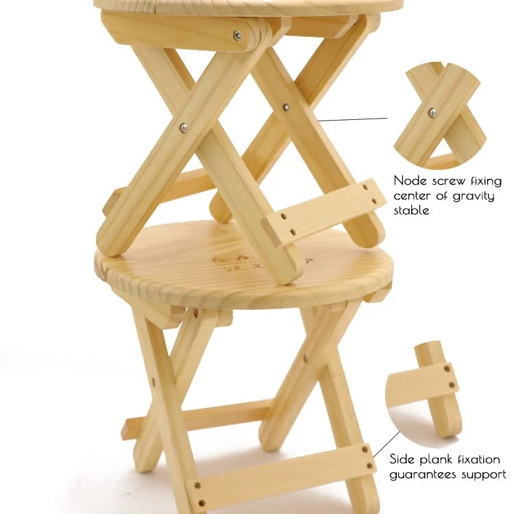 KTOL Solid Wood Folding Step Stool,Wooden Plant Stand Vanity Stool Portable Round Footrest For Kitchen Bedroom Living Room Bathroom-A (3r5b1-001) - Image 4