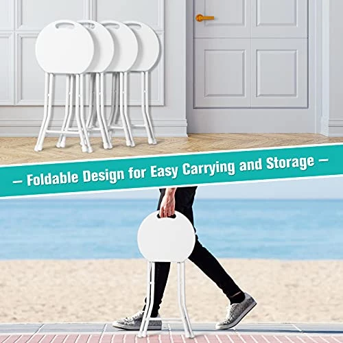 GENERIC Hysache 4 Pack Round Folding Stool, Portable Bar Stools Set Of W/ Handle, X-Shape Connection & Non-Slip Feet, 18inch Foldable Backless Chairs For Camping,Office, Party, 330lbs Capacity, White OP70624 - Image 5