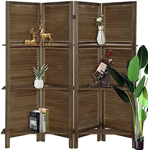 ECOMEX 4 Panel Room Divider With Shelves 5.6Ft Tall Folding Privacy Screens Room Dividers For Bedroom Home Double Hinged Wooden Room Dividers And Room Separator, White - Image 7