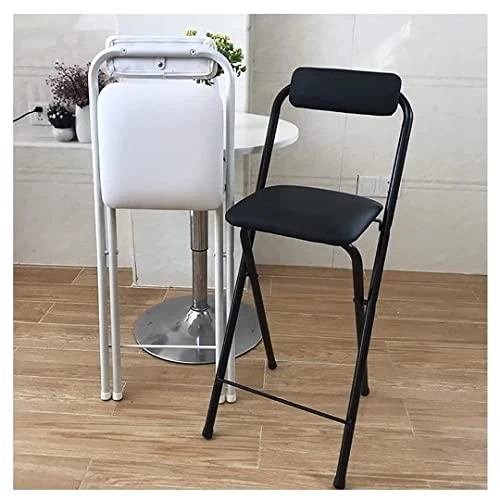 UDHSV Folding Bar Stool With Backrest,PU Leather Padded Counter Height Foldable Stool,Portable Folding Stool For Adults Tall Bar Stools For Outdoor Kitchen Shop Cafe,Black,27.5in - Image 5