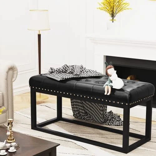 AWQM Tufted Ottoman Bench,Velvet Upholstered Seat,Footrest Chair,Rectangle Vanity Stool With Golden Metal Frame,Perfect For Dressing Room,Living Room,Entryway Or Bedroom,Beige… - Image 14