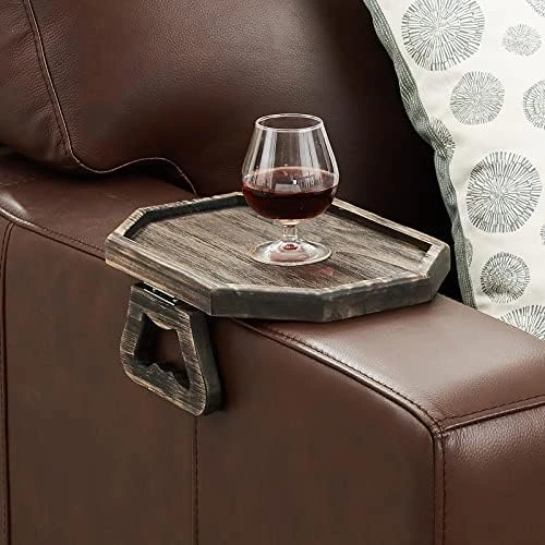 Armrest Clip Tray, Sofa Tray Table, Couch Arm Table, Wooden Sofa Armrest Table For Remote, Phone, Drinkings And Snacks Rustic Mocha - Image 7