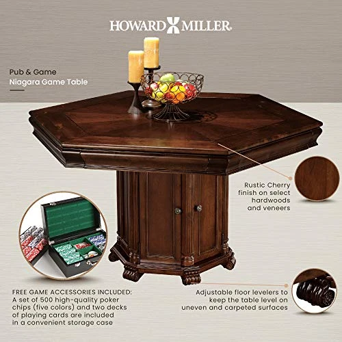 Howard Miller Niagara Game Table 699-013 โ Rustic Cherry Finish, Lightly Distressed, Adjustable Floor Levelers, Reversible Top, Storage Base, Game Accessories Included - Image 5