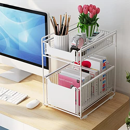 HUOLE Under Sink Storage Shelf With 2 Levels Sliding Baskets And Non-Slip Pad For Kitchen Bathroom (37.4 X 26.5 X 44 Cm, White), 1 Piece - Image 3