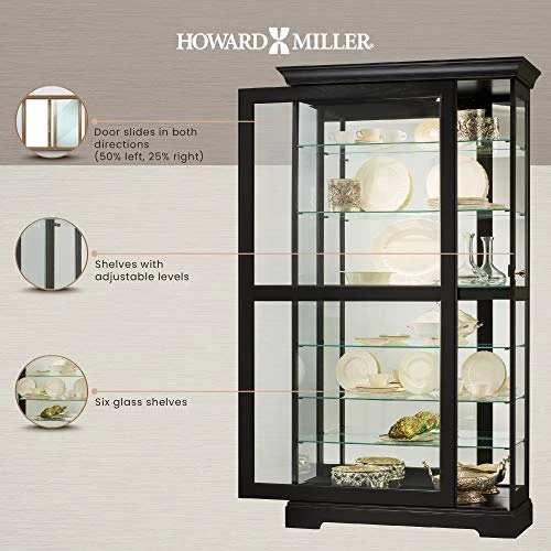 Howard Miller Tyler II Curio Cabinet 680-538 β Black Satin Finish Home Decor, Six Glass Shelves, Seven Level Display Case, Locking Slide Door, No-Reach Light - Image 4