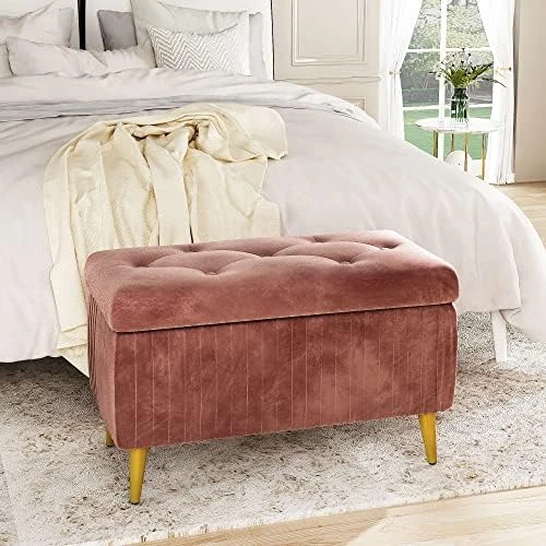 AWQM Tufted Ottoman Bench,Velvet Upholstered Seat,Footrest Chair,Rectangle Vanity Stool With Golden Metal Frame,Perfect For Dressing Room,Living Room,Entryway Or Bedroom,Beige… - Image 15