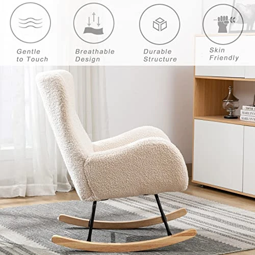 KINFFICT Small Rocking Accent Chair, Uplostered Glider Rocker Armchair For Baby Nursery, Comfy Side Chair For Living Room, Bedroom (Beige), 32D X 26W X 37H In - Image 3