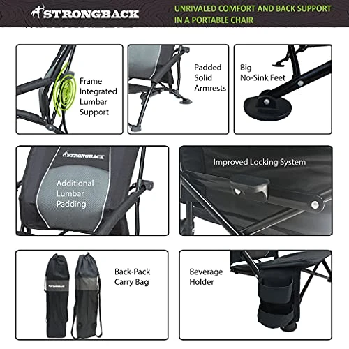 STRONGBACK Low Gravity Beach Chair With Built-in Lumbar Back Support, Heavy Duty Portable Folding Beach Chair For Adults - Image 2