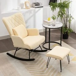 Ailisforest Modern Rocking Chair Nursery, Upholstered Nursery Glider Rocker For Mom And Baby, Nursery Glider & Ottoman Sets With Glider Chair For Living Room/Bedroom-Beige