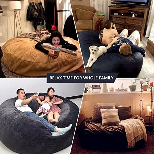 ASxmhGo Bean Bag Chairs, 7ft Giant Bean Bag Cover, Soft Fluffy Fur Bean Bag Chairs For Adults (Cover ONLY, NO Filler) Big Bean Bag Bed Oversized Lazy Bean Bag Couch(Dark Grey) 7FT (180cmx80cm)
